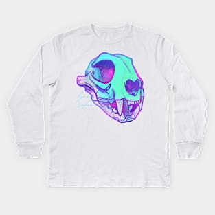 Bobcat Skull - Synthwave Blues Kids Long Sleeve T-Shirt